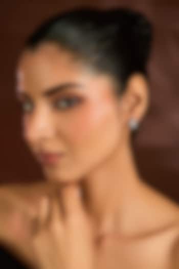 White Finish White Stone Stud Earrings In Sterling Silver by Diosa Paris Jewellery at Pernia's Pop Up Shop