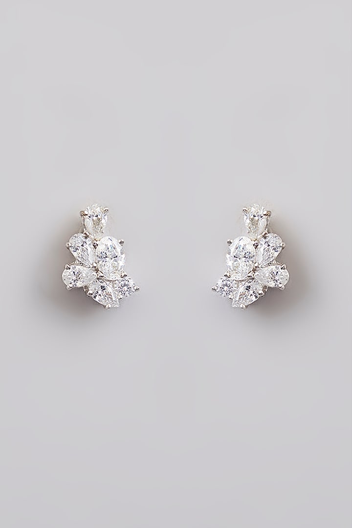 White Finish White Stone Stud Earrings In Sterling Silver by Diosa Paris Jewellery at Pernia's Pop Up Shop