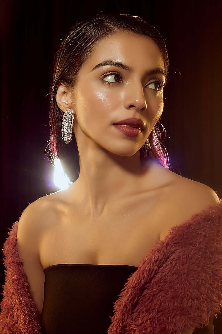 White Finish Swarovski Zirconia Dangler Earrings In Sterling Silver by Diosa Paris Jewellery at Pernia's Pop Up Shop