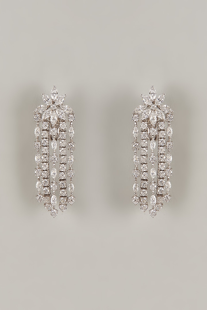 White Finish Swarovski Zirconia Dangler Earrings In Sterling Silver by Diosa Paris Jewellery at Pernia's Pop Up Shop