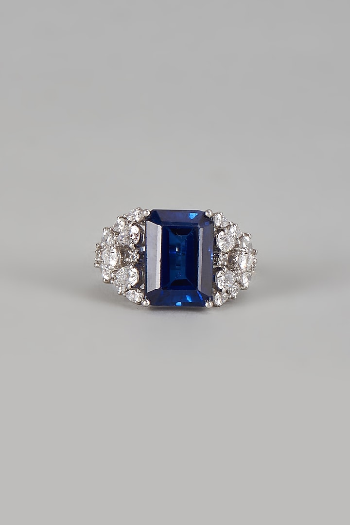 White Finish Swarovski Zirconia Ring In Sterling Silver by Diosa Paris Jewellery at Pernia's Pop Up Shop