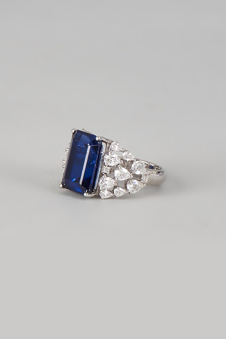 White Finish Swarovski Zirconia Ring In Sterling Silver by Diosa Paris Jewellery at Pernia's Pop Up Shop