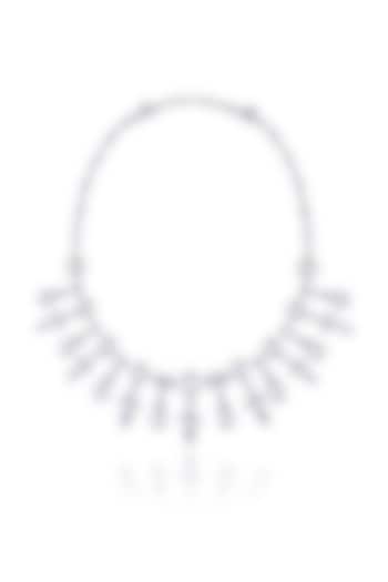 White Finish Korean Pearl & White Swarovski Zirconia Necklace In Sterling Silver by Diosa Paris Jewellery at Pernia's Pop Up Shop