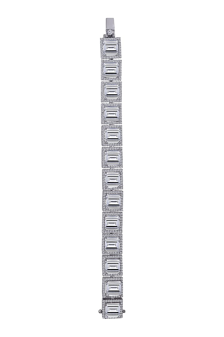 White Finish Swarovski Zirconia Bracelet In Sterling Silver by Diosa Paris Jewellery at Pernia's Pop Up Shop