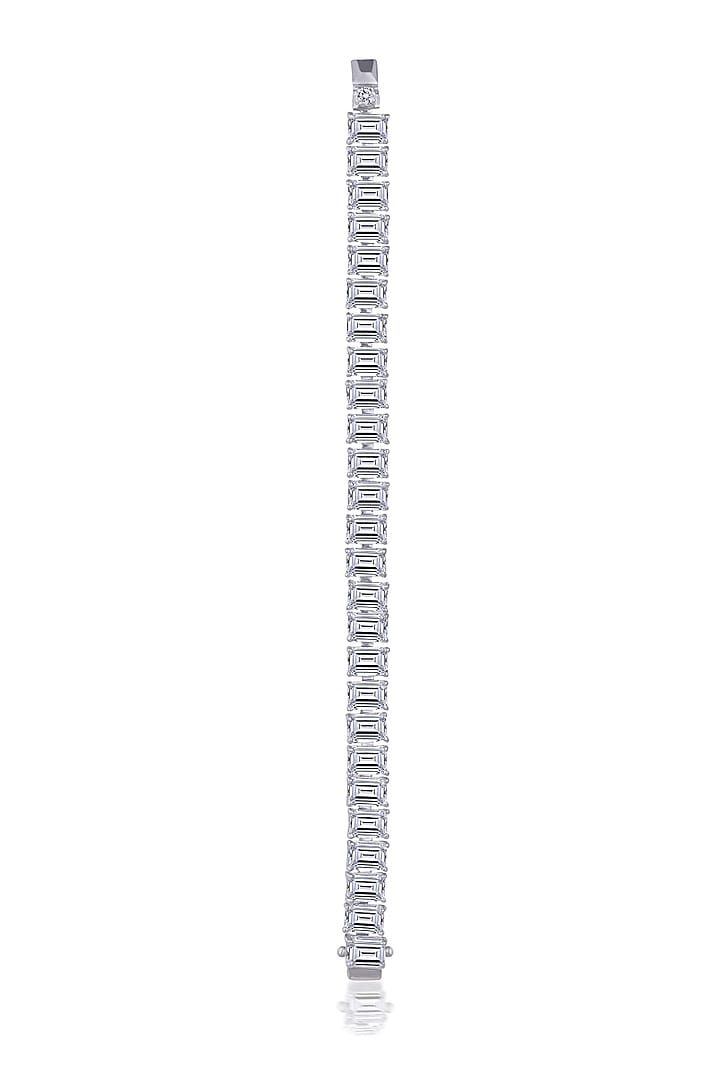 White Finish Bracelet With Swarovski Zirconia In Sterling Silver by Diosa Paris Jewellery at Pernia's Pop Up Shop