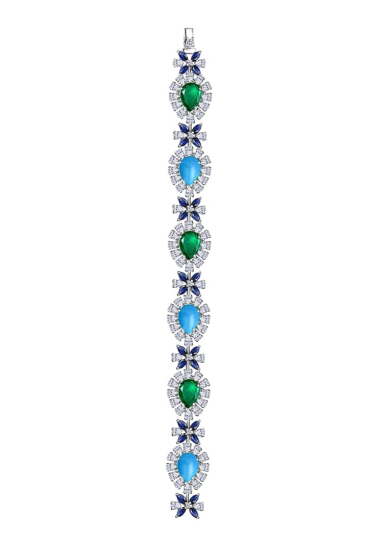 White Finish Synthetic Stones Bracelet In Sterling Silver by Diosa Paris Jewellery at Pernia's Pop Up Shop