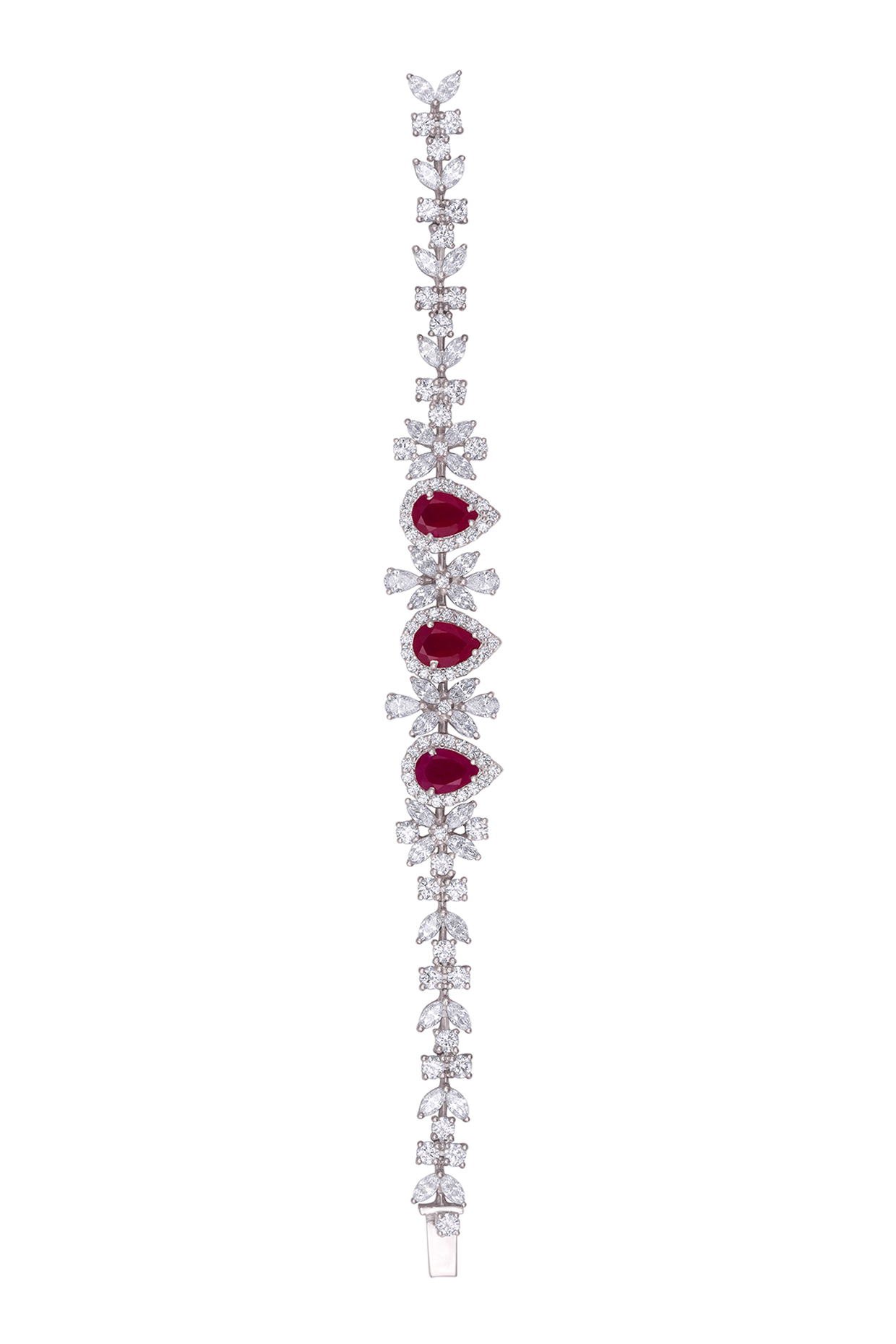 White Finish Cuff Bracelet With Swarovski Zirconia In Sterling Silver by Diosa Paris Jewellery