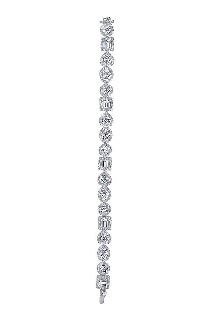 White Finish Swarovski Zirconia Bracelet In Sterling Silver by Diosa Paris Jewellery at Pernia's Pop Up Shop