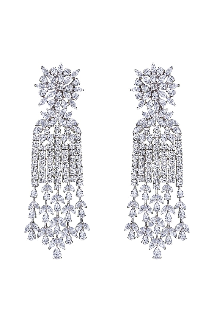 White Finish Swarovski Zirconia Earrings In Sterling Silver by Diosa Paris Jewellery at Pernia's Pop Up Shop