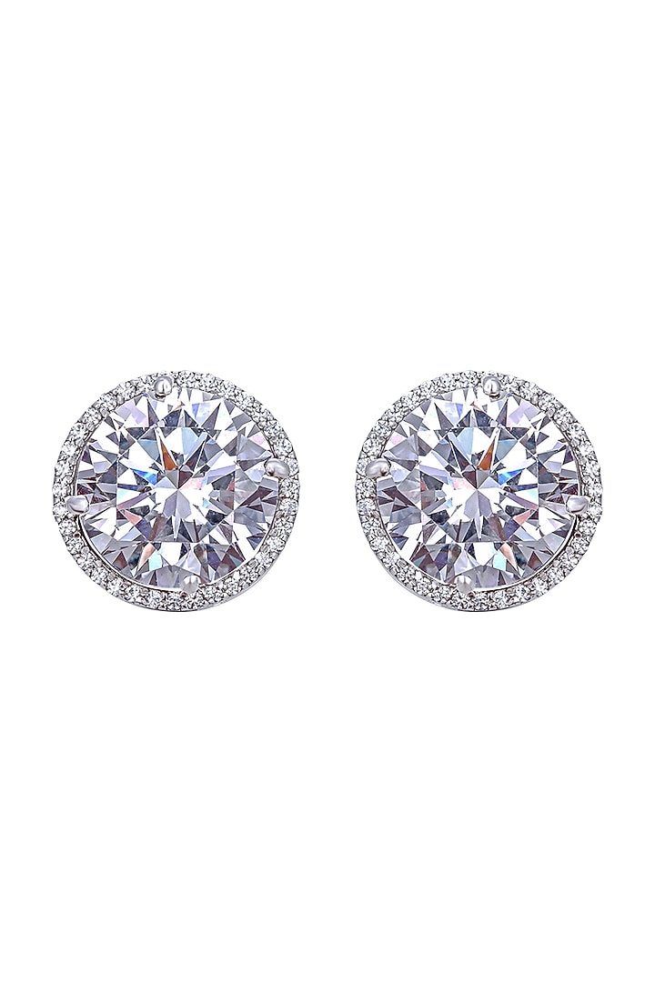 White Finish Swarovski Zirconia Stud Earrings In Sterling Silver by Diosa Paris Jewellery at Pernia's Pop Up Shop