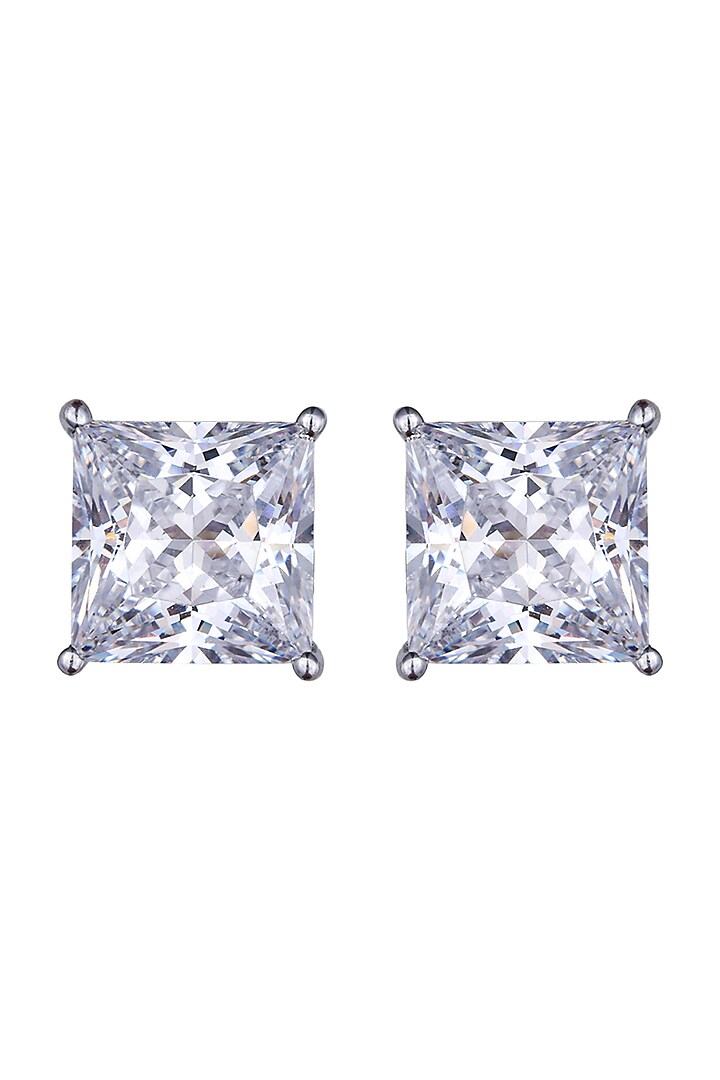 White Finish Stud Earrings In Sterling Silver by Diosa Paris Jewellery