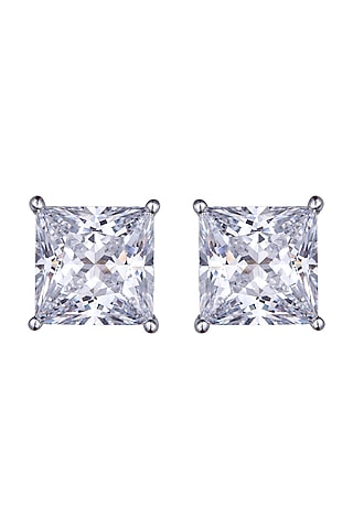 White Finish Stud Earrings In Sterling Silver by Diosa Paris Jewellery