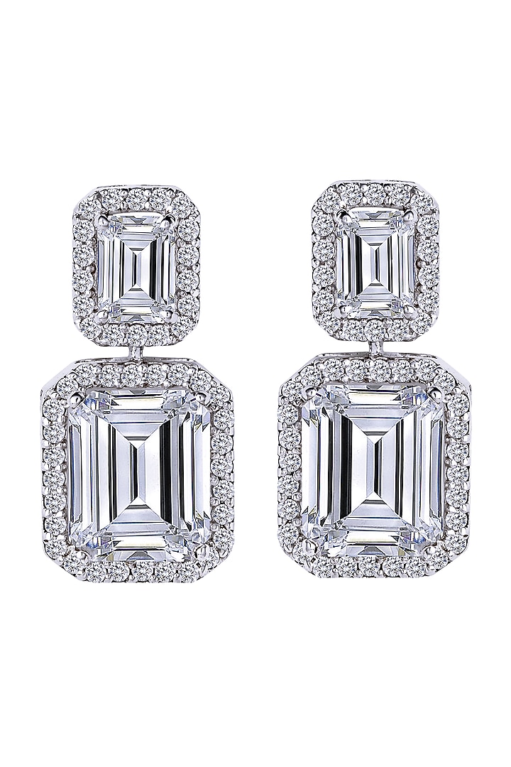 White Finish Swarovski Dangler Earrings In Sterling Silver by Diosa Paris Jewellery at Pernia's Pop Up Shop