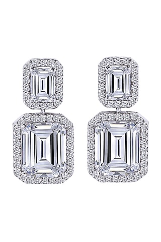 White Finish Swarovski Dangler Earrings In Sterling Silver by Diosa Paris Jewellery