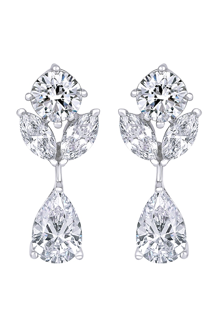 White Finish Swarovski Zirconia Earrings In Sterling Silver by Diosa Paris Jewellery at Pernia's Pop Up Shop