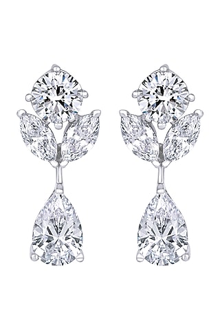 White Finish Swarovski Zirconia Earrings In Sterling Silver by Diosa Paris Jewellery