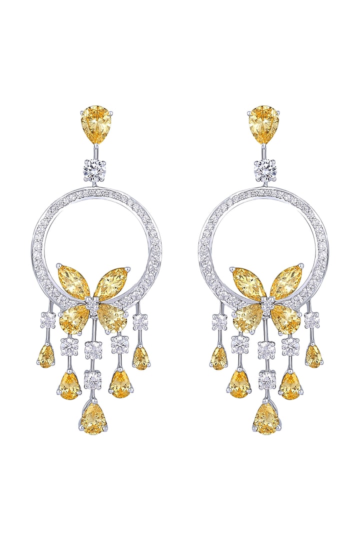 White Finish Swarovski Zirconia Chandelier Earrings In Sterling Silver by Diosa Paris Jewellery at Pernia's Pop Up Shop