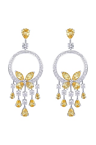 White Finish Swarovski Zirconia Chandelier Earrings In Sterling Silver by Diosa Paris Jewellery