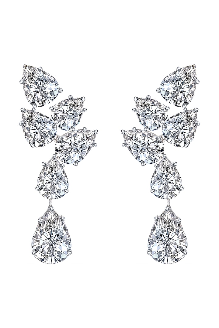 White Finish Swarovski Zirconia Dangler Earrings In Sterling Silver by Diosa Paris Jewellery at Pernia's Pop Up Shop