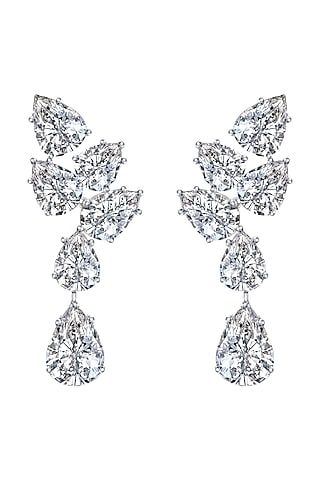 White Finish Swarovski Zirconia Dangler Earrings In Sterling Silver by Diosa Paris Jewellery