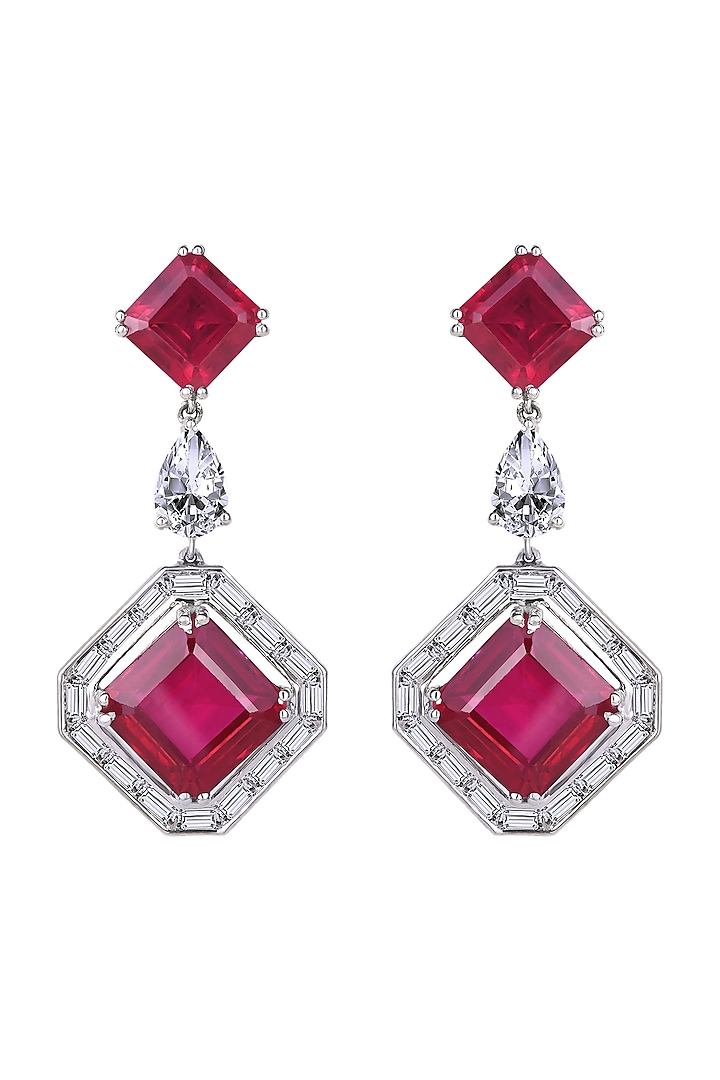White Finish Swarovski Zirconia Earrings In Sterling Silver by Diosa Paris Jewellery