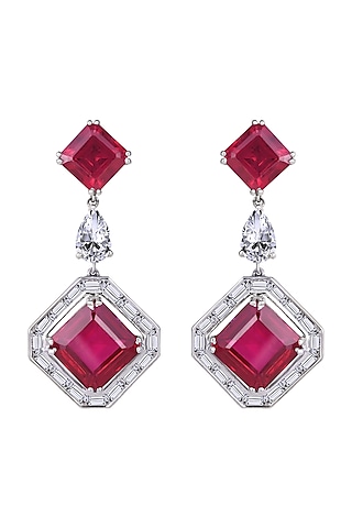 White Finish Swarovski Zirconia Earrings In Sterling Silver by Diosa Paris Jewellery