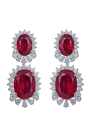 White Finish Synthetic Stones Chandelier Earrings In Sterling Silver by Diosa Paris Jewellery
