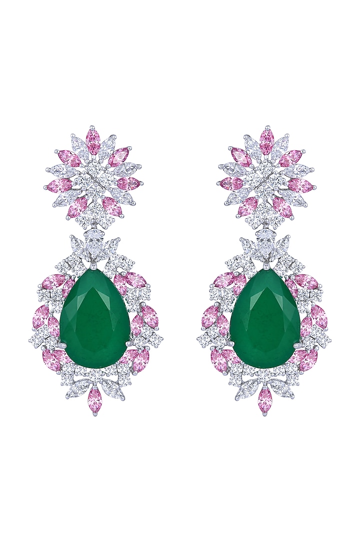 White Finish Swarovski Zirconia Earrings In Sterling Silver by Diosa Paris Jewellery at Pernia's Pop Up Shop