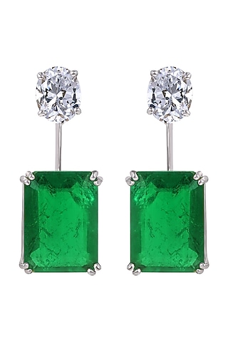 White Finish Synthetic Stones Dangler Earrings In Sterling Silver by Diosa Paris Jewellery