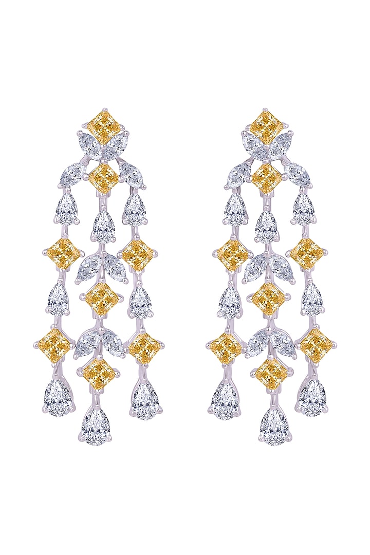White Finish Chandelier Earrings In Sterling Silver by Diosa Paris Jewellery at Pernia's Pop Up Shop