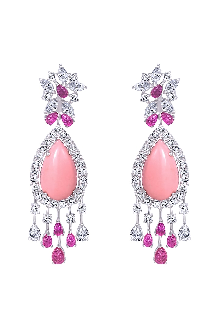 White Finish Swarovski Sterling Silver Earrings In Sterling Silver by Diosa Paris Jewellery at Pernia's Pop Up Shop