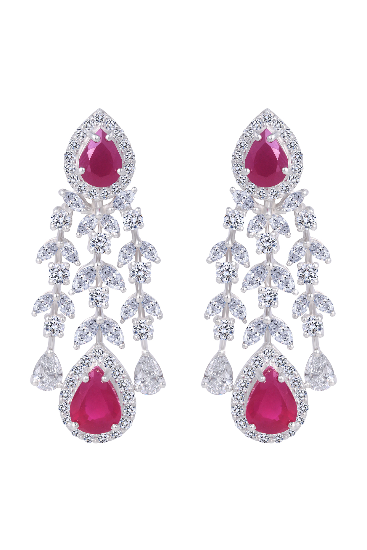 White Finish Synthetic Stones Earrings In Sterling Silver by Diosa Paris Jewellery