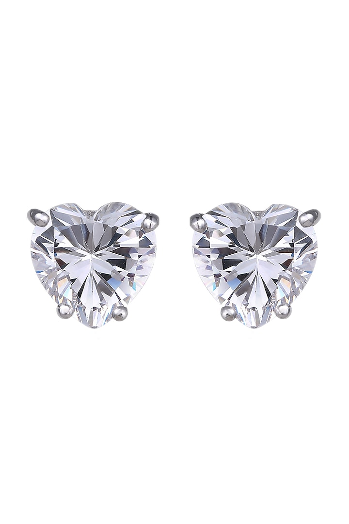 White Finish Swarovski Zirconia Stud Earrings In Sterling Silver by Diosa Paris Jewellery at Pernia's Pop Up Shop
