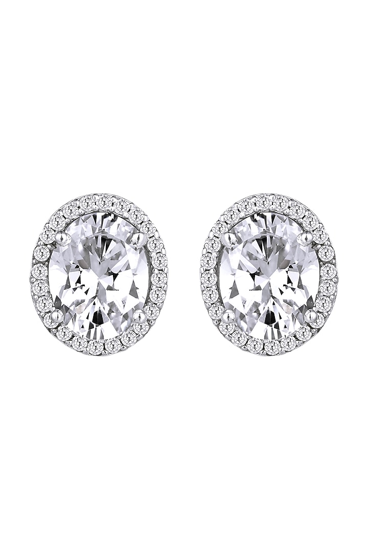 White Finish Swarovski Zirconia Earrings In Sterling Silver by Diosa Paris Jewellery at Pernia's Pop Up Shop