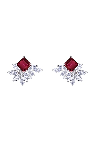 White Finish Swarovski Zirconia Earclips In Sterling Silver by Diosa Paris Jewellery