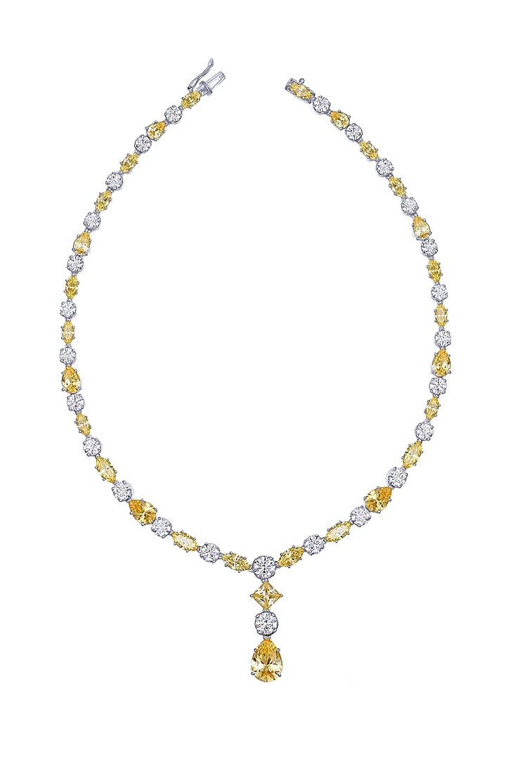 White Finish Swarovski Zirconia Necklace In Sterling Silver by Diosa Paris Jewellery at Pernia's Pop Up Shop