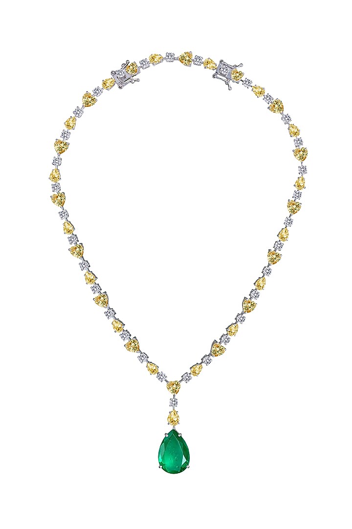 White Finish Swarovski Zirconia Necklace In Sterling Silver by Diosa Paris Jewellery at Pernia's Pop Up Shop