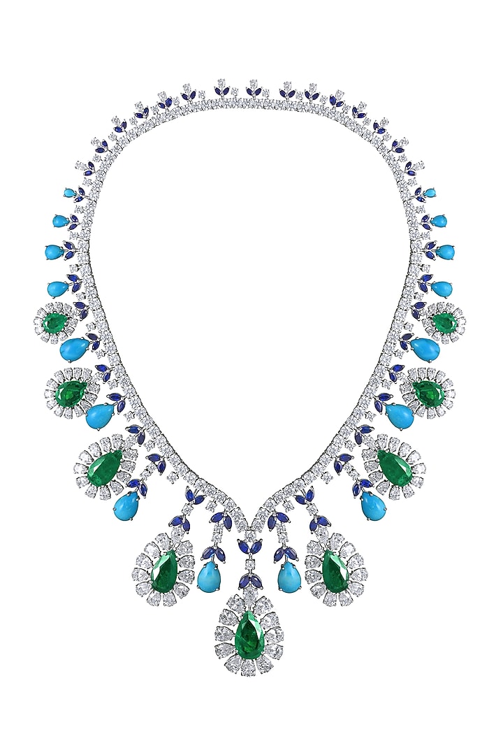 White Finish Swarovski Zirconia Bridal Necklace In Sterling Silver by Diosa Paris Jewellery at Pernia's Pop Up Shop