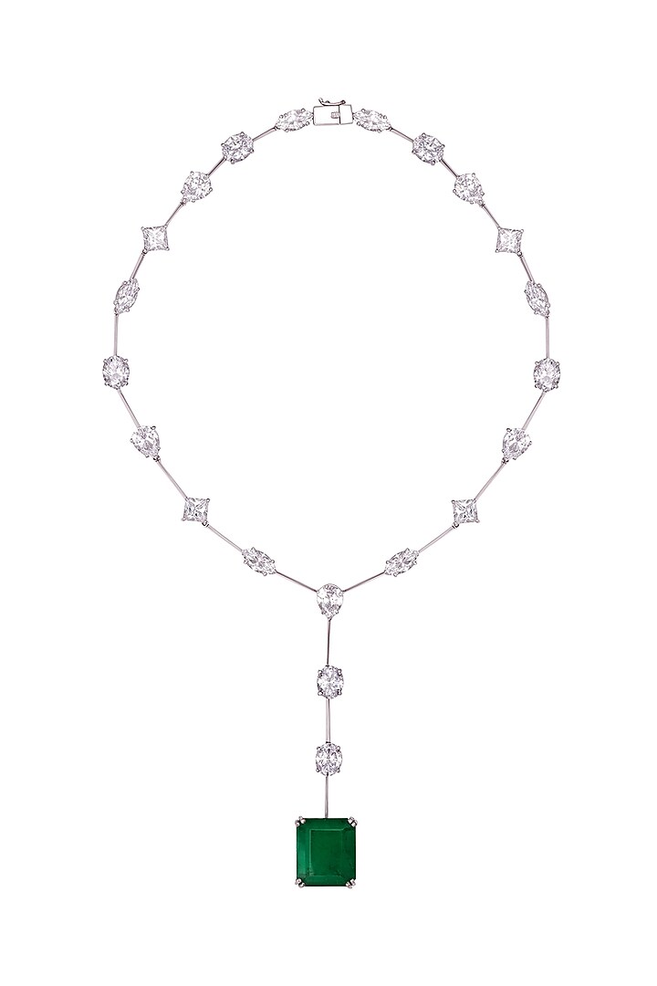 White Finish Swarovski Zirconia Pendant Necklace In Sterling Silver by Diosa Paris Jewellery at Pernia's Pop Up Shop