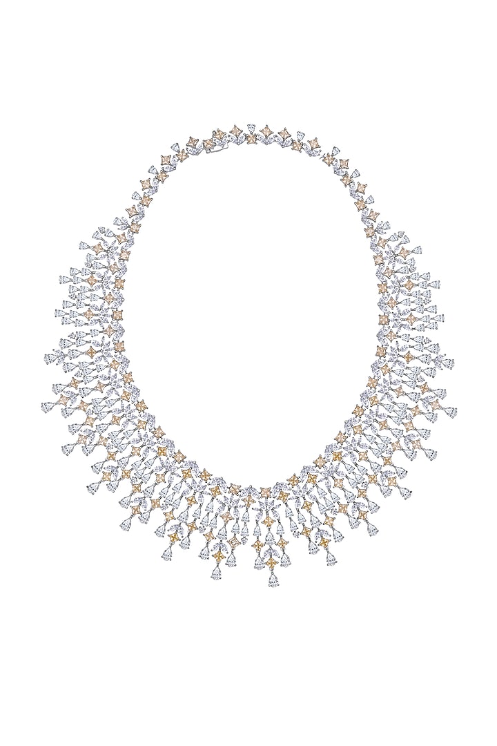 White Finish Swarovski Zirconia Necklace In Sterling Silver In Sterling Silver by Diosa Paris Jewellery at Pernia's Pop Up Shop