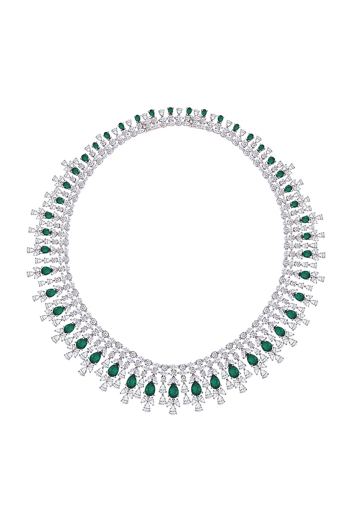 White Finish Bridal Necklace In Sterling Silver by Diosa Paris Jewellery at Pernia's Pop Up Shop