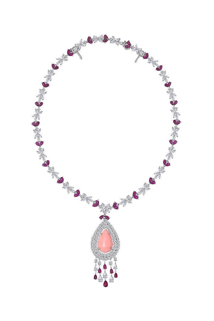 White Finish Pendant Necklace In Sterling Silver by Diosa Paris Jewellery at Pernia's Pop Up Shop