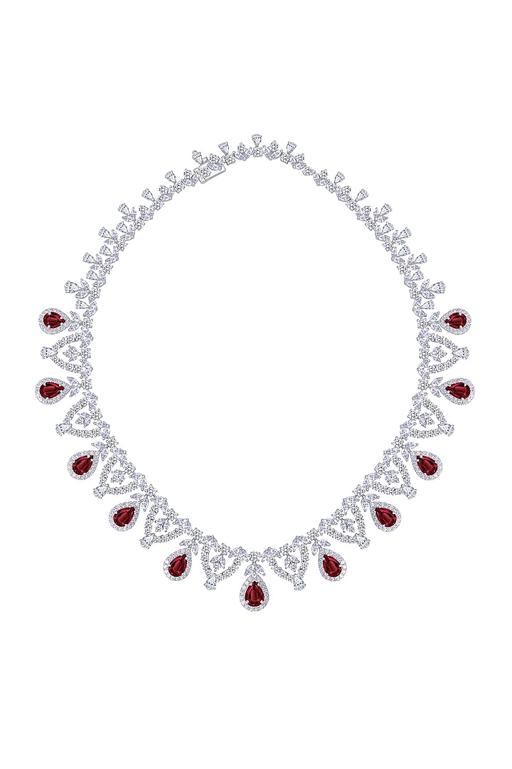 White Finish Synthetic Stones Necklace In Sterling Silver by Diosa Paris Jewellery