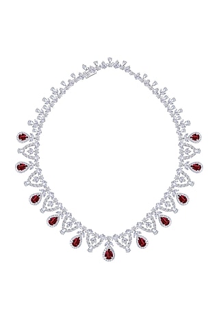 White Finish Synthetic Stones Necklace In Sterling Silver by Diosa Paris Jewellery