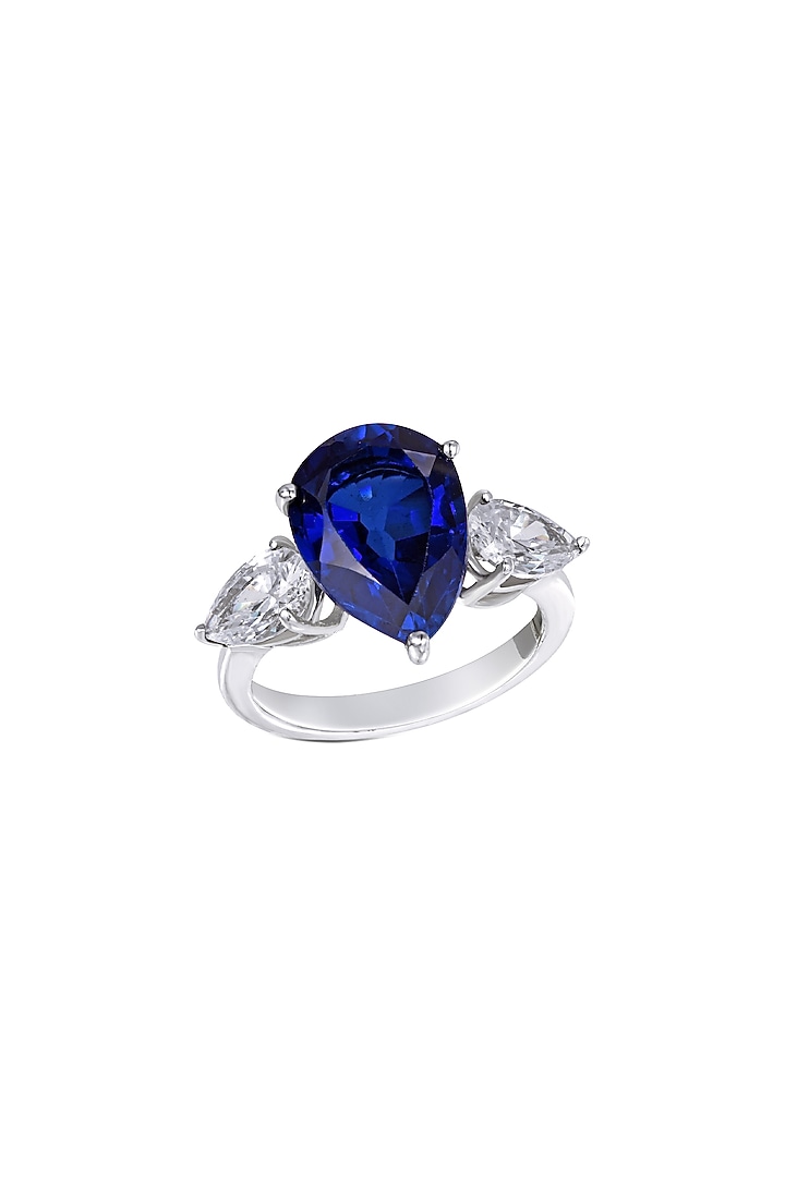 White Finish Swarovski Classic Ring In Sterling Silver by Diosa Paris Jewellery at Pernia's Pop Up Shop