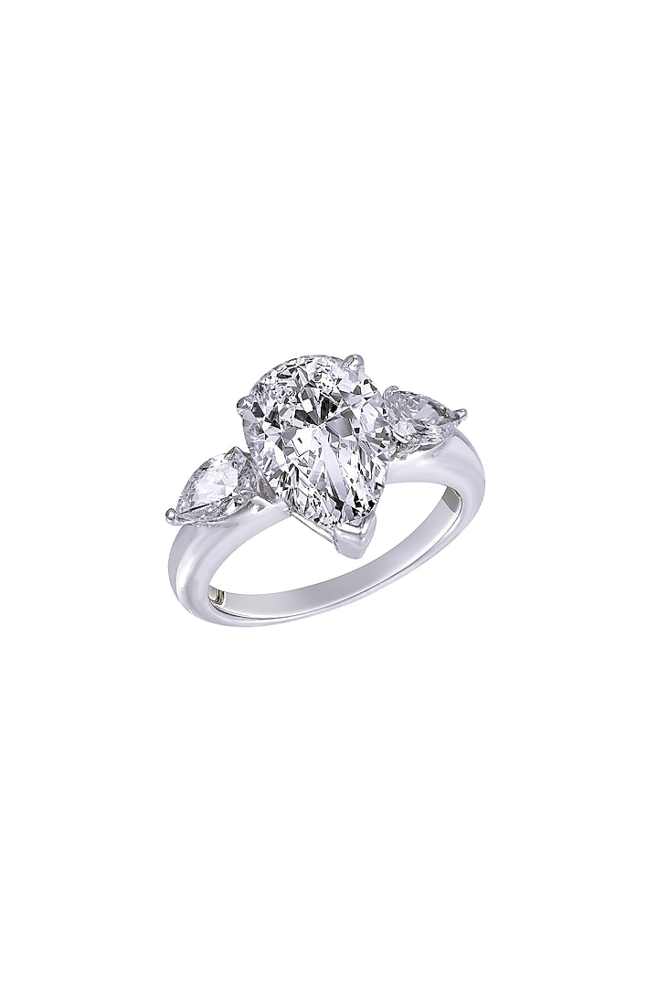White Finish Swarovski Ring In Sterling Silver by Diosa Paris Jewellery at Pernia's Pop Up Shop