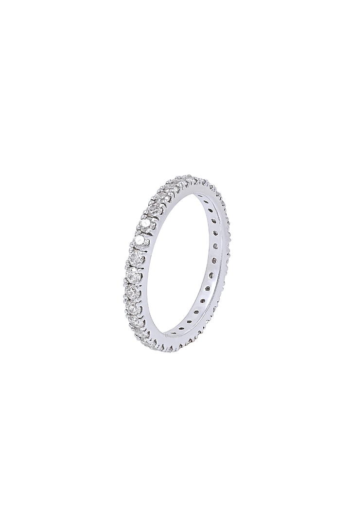 White Finish Swarovski Band Ring In Sterling Silver by Diosa Paris Jewellery at Pernia's Pop Up Shop