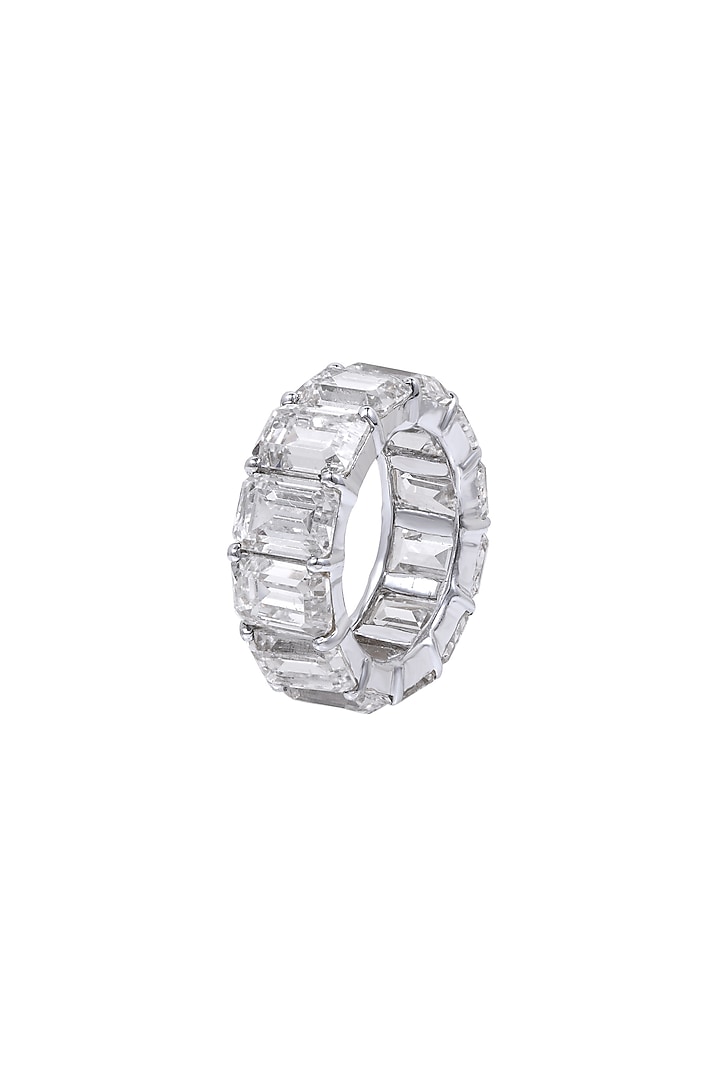White Finish Swarovski Zirconia Band Ring In Sterling Silver by Diosa Paris Jewellery at Pernia's Pop Up Shop