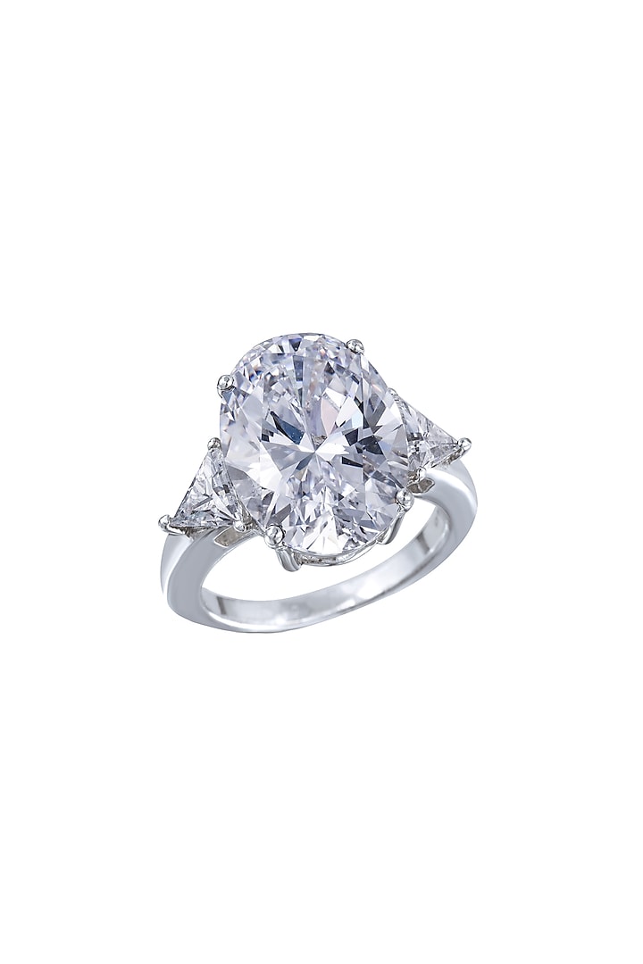 White Finish Swarovski Zirconia Classic Ring In Sterling Silver by Diosa Paris Jewellery at Pernia's Pop Up Shop