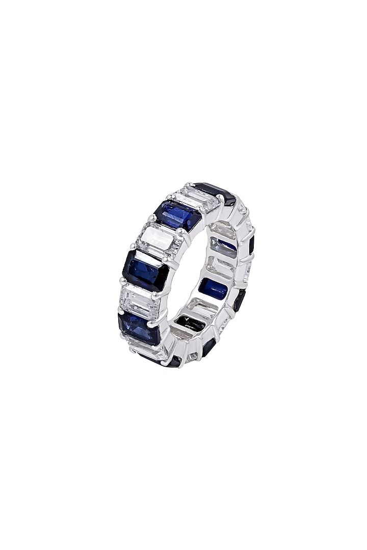 White Finish Synthetic Stone Ring In Sterling Silver by Diosa Paris Jewellery at Pernia's Pop Up Shop
